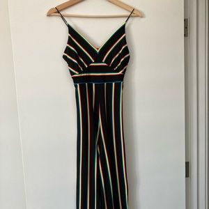Black & Neon Rainbow Stripes Jumpsuit Large